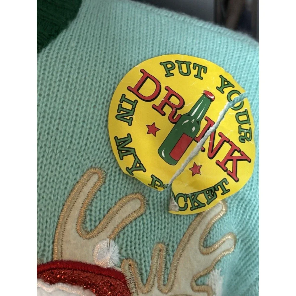 New Ugly Christmas Holiday Sweater Reindeer “Hold My Beer” Sweater Size Small